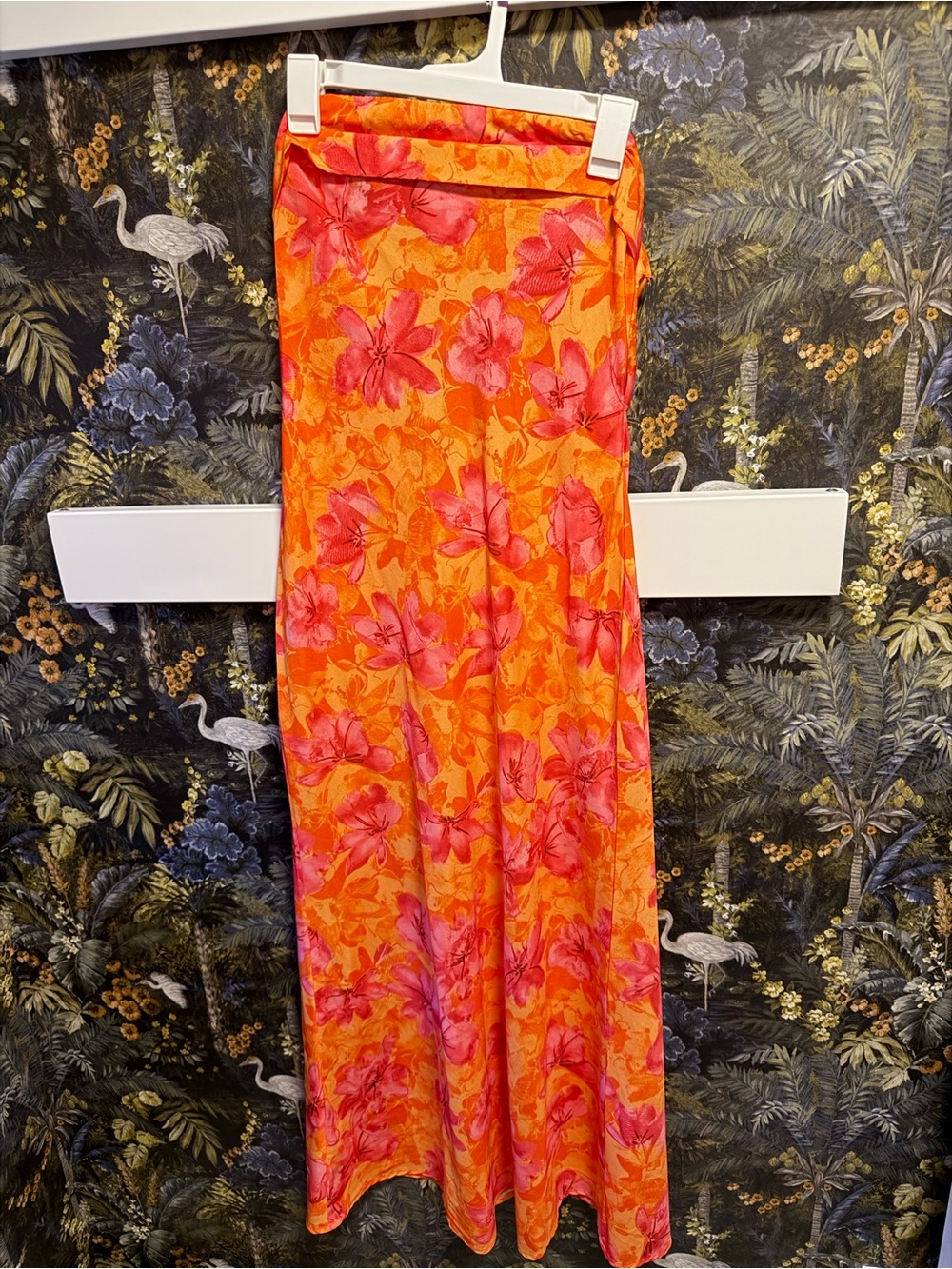 Vibrant Orange & Pink Floral Maxi Skirt